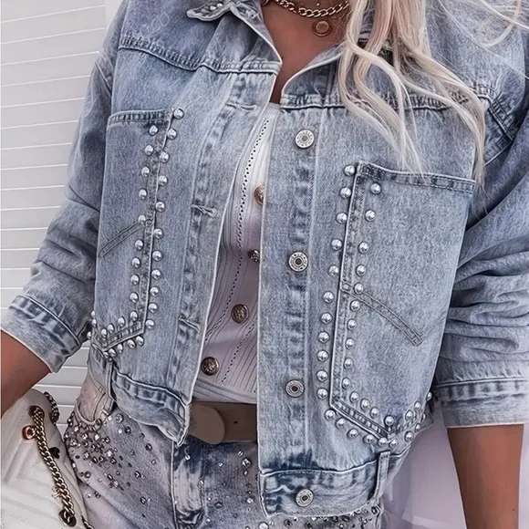Elevate your style with this Studded Denim Jacket. - Picture 1 of 5